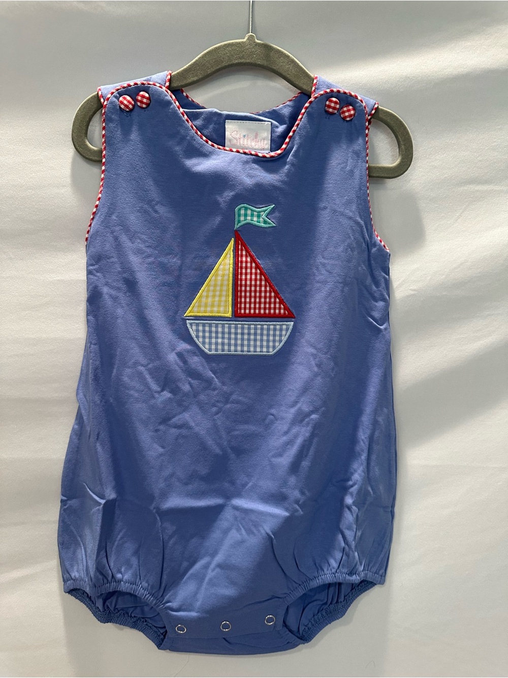 Blue Sailboat Appliqué One-Piece for Kids